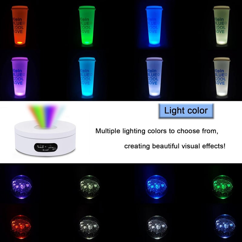 YVV Rotating Display Stand, Spinning Display Stand with Colored Lights, Lighted LED Base for Glass Art , Electric & Battery-Operated Platform 4.72in, Adjustable Speed Electric Turntable White - Image 2